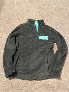 Patagonia Grey Fleece Pullover with Mint Trim